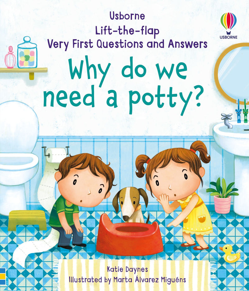 Coperta cărții „Very First Questions and Answers Why do we need a potty?”, reprezentativă pentru colecția Oliță