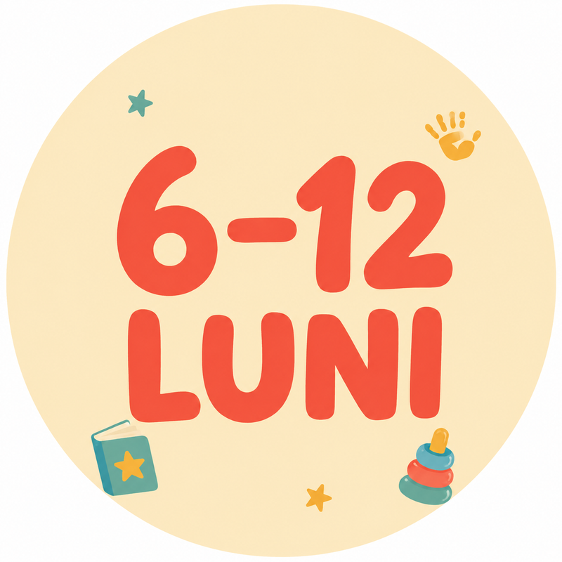Bebeluș de 6–12 luni explorând o carte Usborne tactilă cartonată cu animale