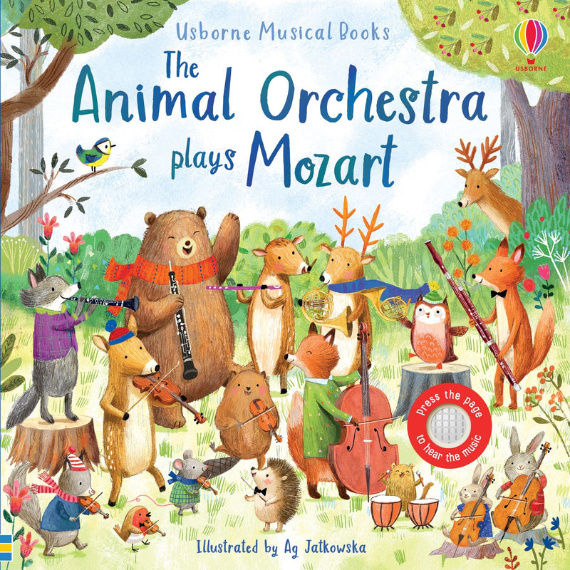 Coperta cărții „The Animal Orchestra Plays Mozart”, reprezentativă pentru colecția Colecții & serii Usborne