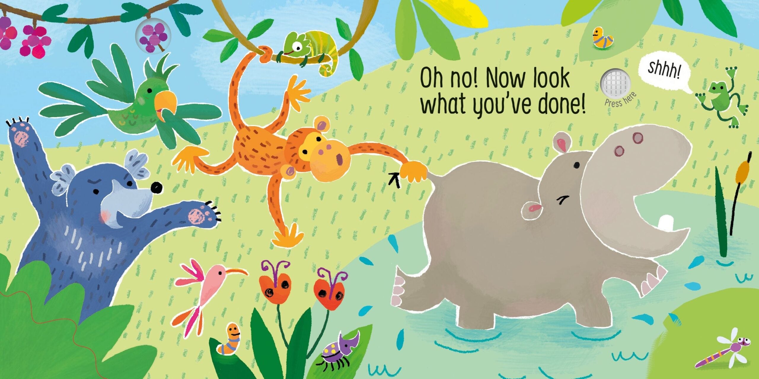 Usborne – Don't Tickle the Hippo! – Carte cu sunete pentru copii 6+ luni – carte pentru copii Usborne, preview pagini