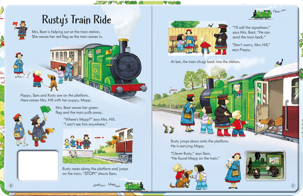 Usborne – Poppy and Sam's Wind-up Train Book – Carte cu jucărie pentru copii 3+ ani – carte pentru copii Usborne, detalii conținut