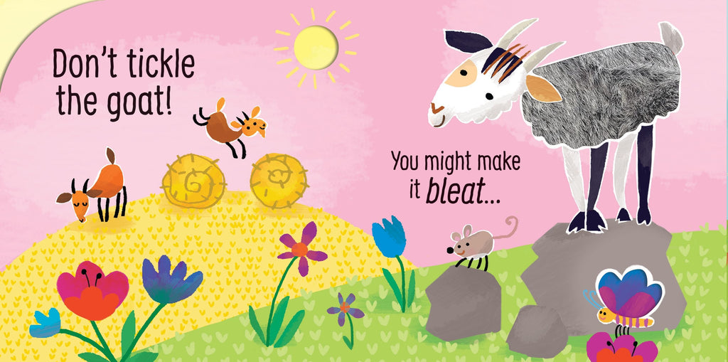 Usborne – Don't Tickle the Cow! – Carte cu sunete pentru copii 6+ luni – carte pentru copii Usborne, detalii conținut