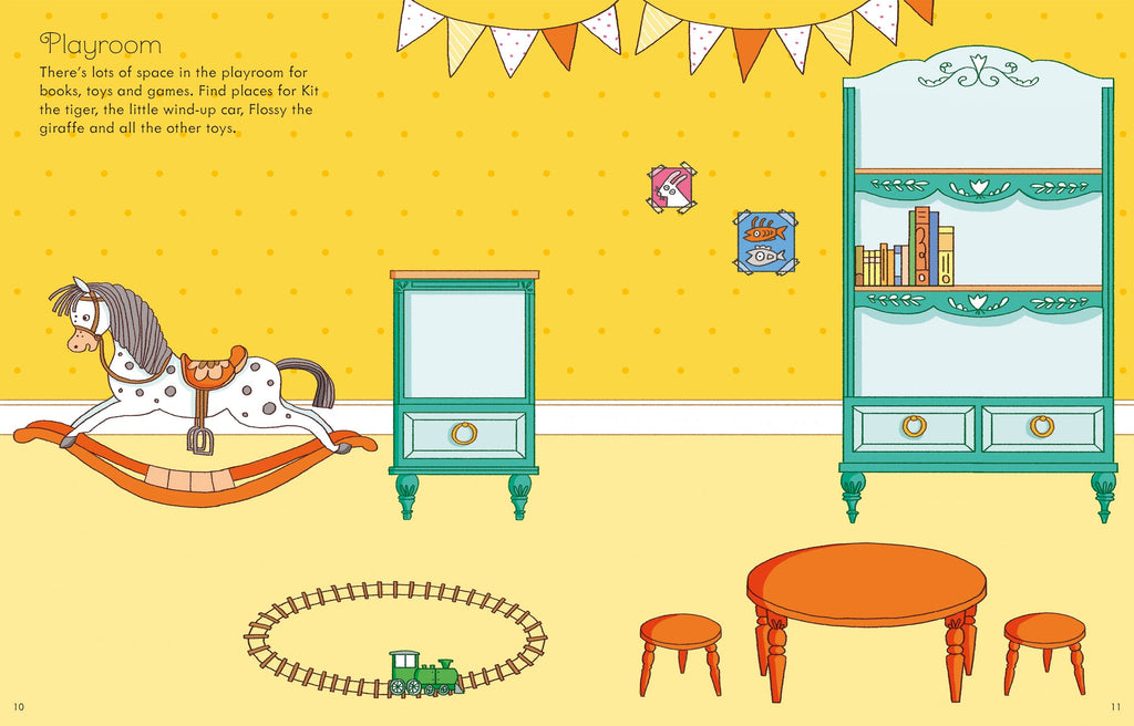Usborne – First Sticker Book Doll's House – Carte cu stickere pentru copii 3+ ani – carte pentru copii Usborne, pagini interior ilustrate