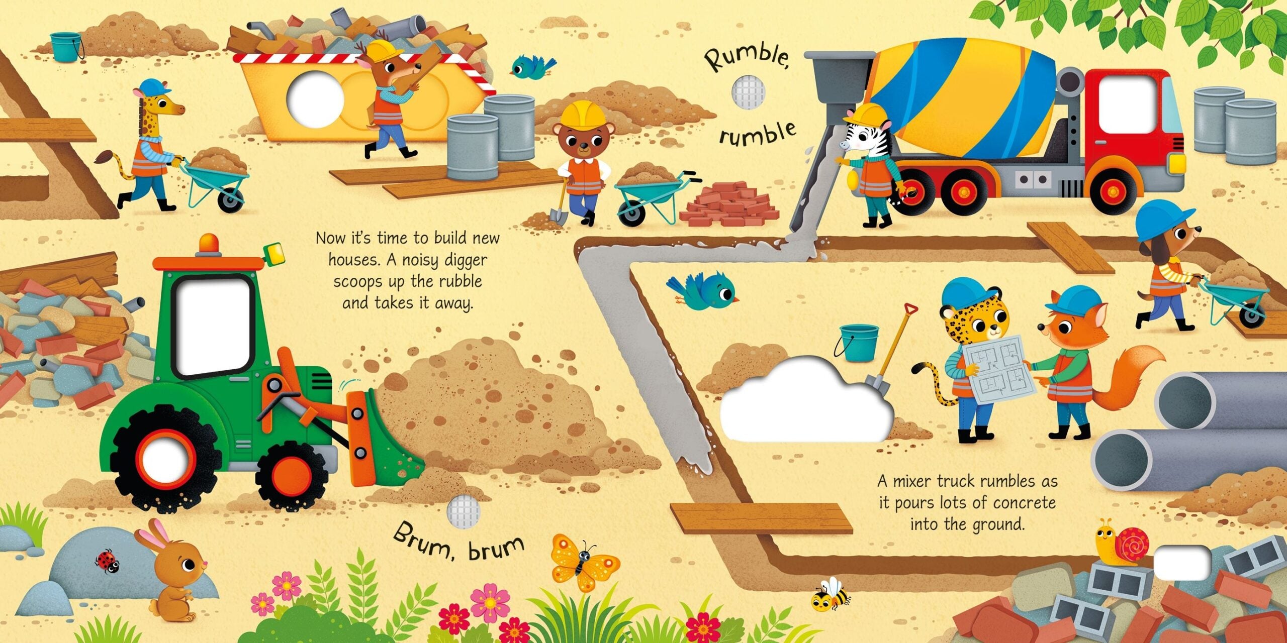 Usborne – Building Site Sounds – Carte pentru copii 12+ luni – carte pentru copii Usborne, detalii conținut cu sunete