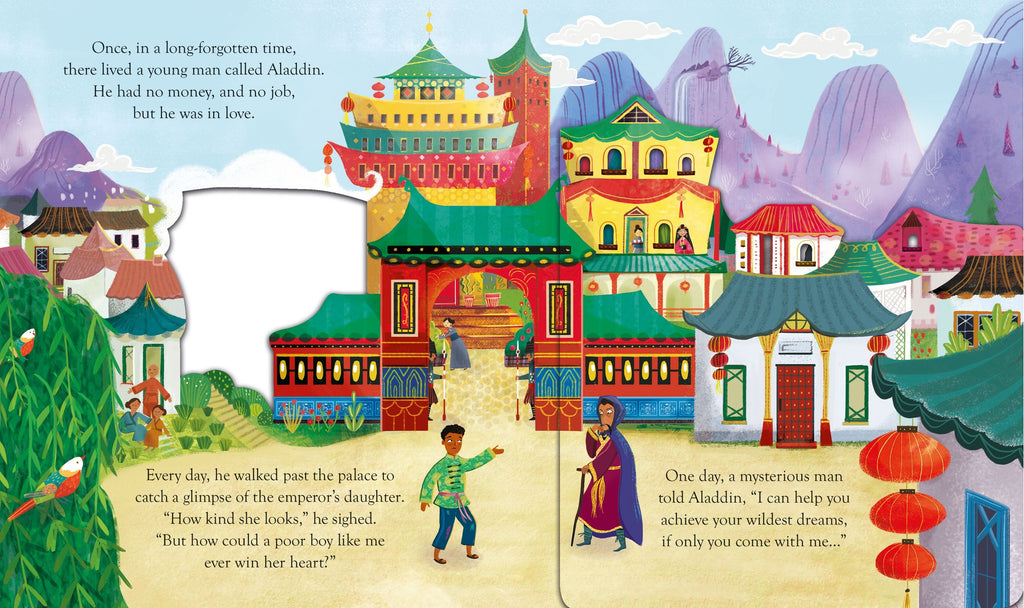 Usborne – Peep Inside a Fairy Tale Aladdin – Carte cu clapete pentru copii 3+ ani – carte pentru copii Usborne, pagini interior ilustrate