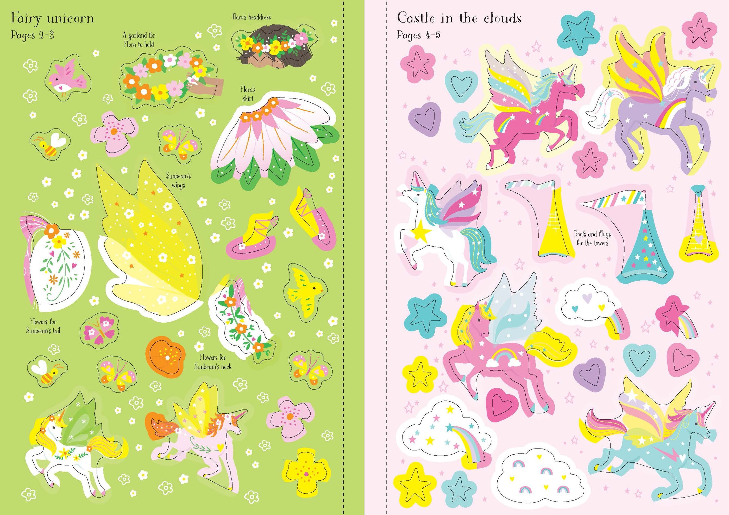 Usborne – Little Sticker Dolly Dressing Unicorns – Carte cu stickere pentru copii 4+ ani – carte pentru copii Usborne, pagini interior ilustrate