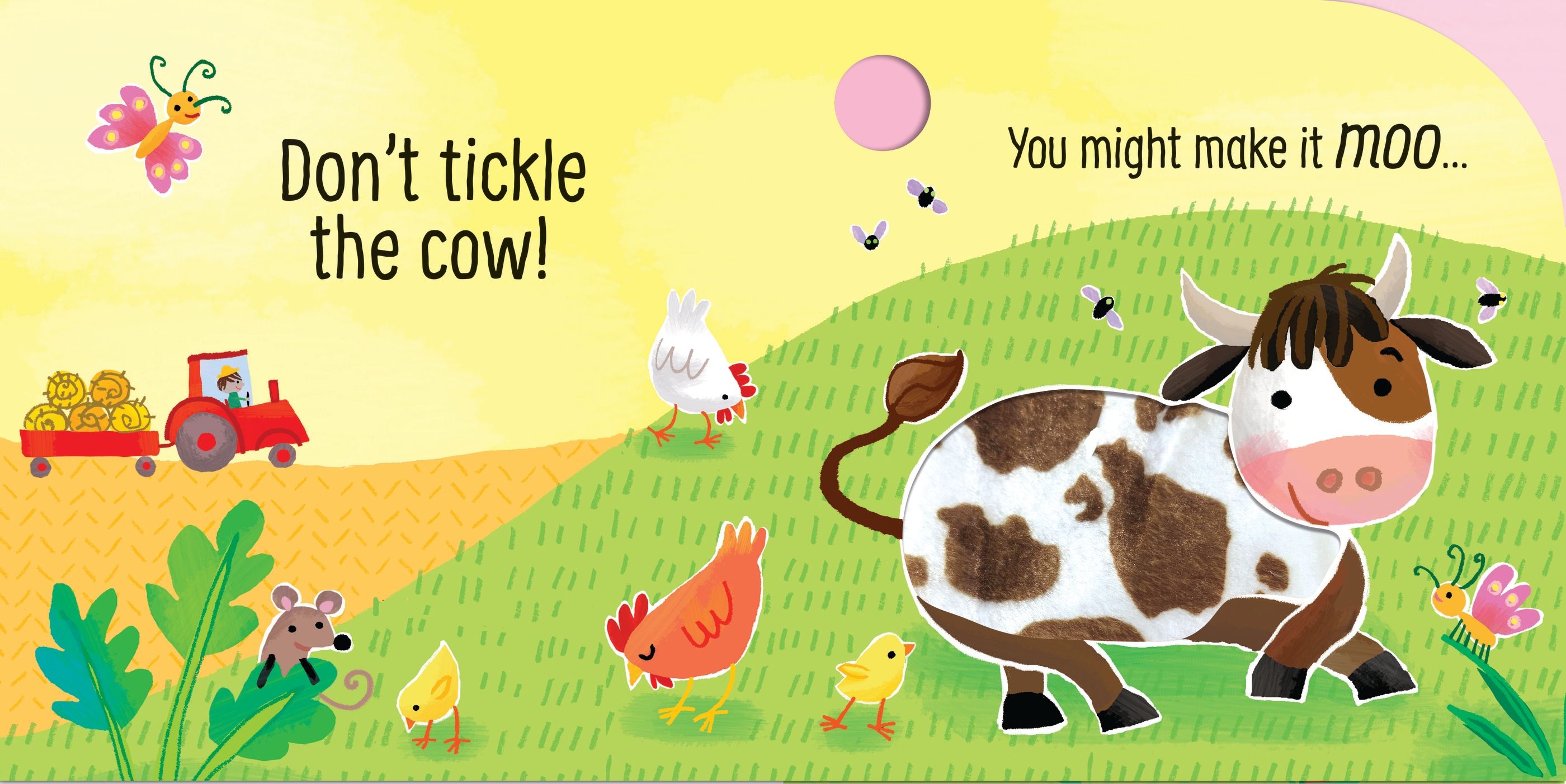 Usborne – Don't Tickle the Cow! – Carte cu sunete pentru copii 6+ luni – carte pentru copii Usborne, pagini interior ilustrate