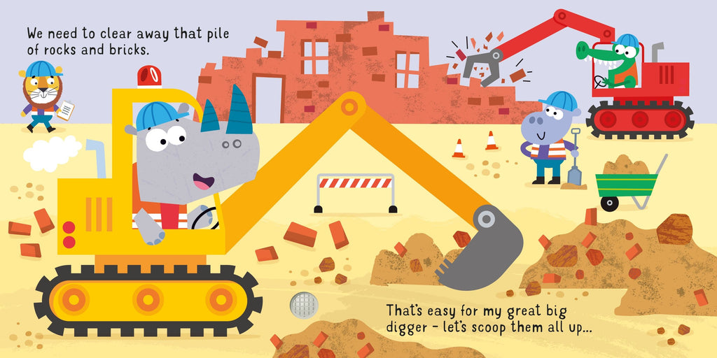 Usborne – Let's go on a Digger – Carte cu sunete pentru copii 12+ luni – carte pentru copii Usborne, detalii conținut cu sunete