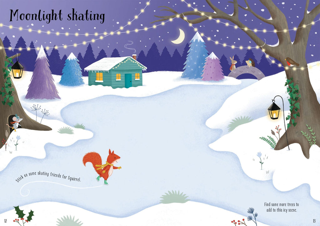 Usborne – Sparkly Christmas Trees – Carte cu stickere pentru copii 3+ ani – carte pentru copii Usborne, detalii conținut cu abțibilduri