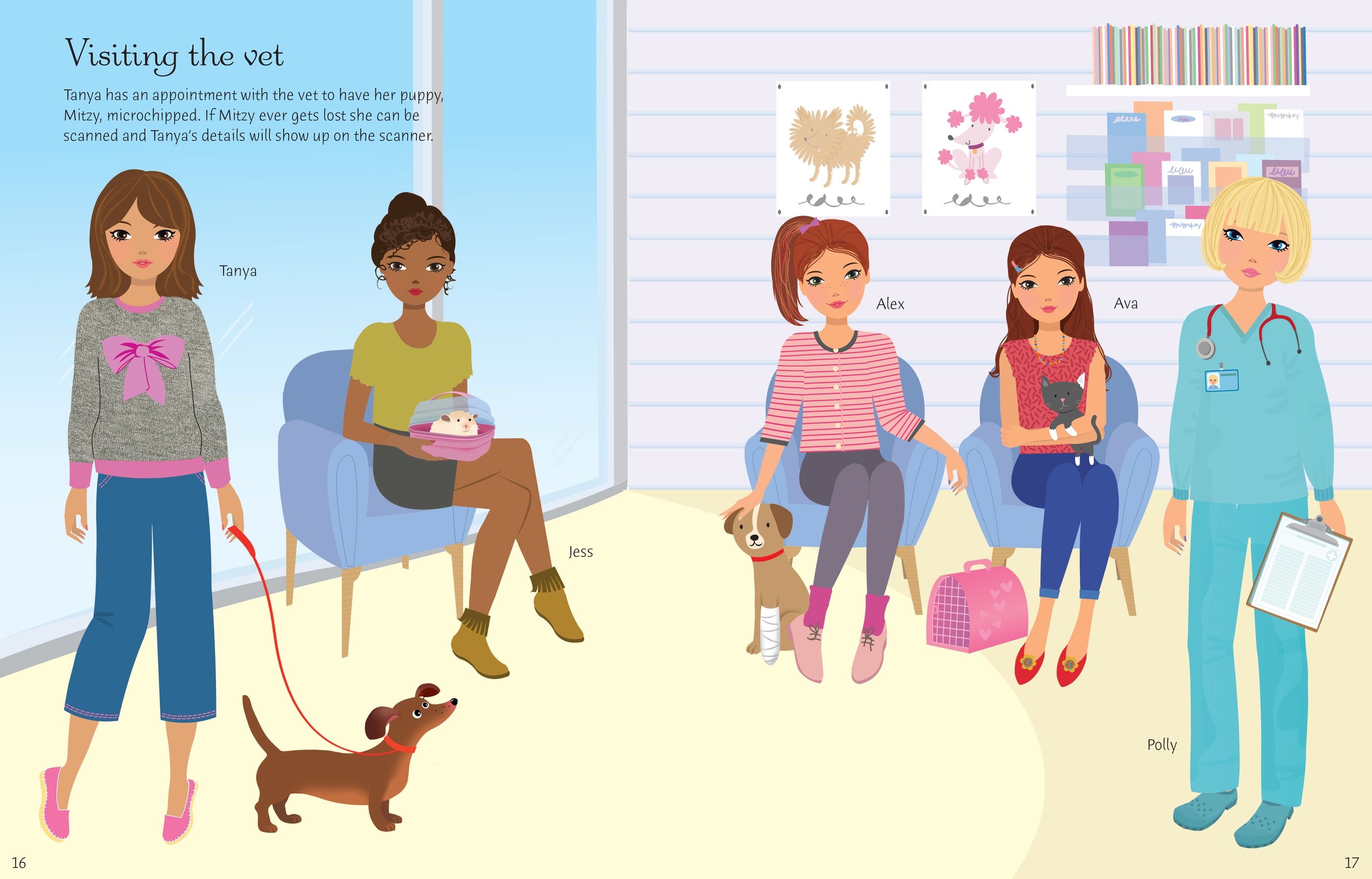 Usborne – Sticker Dolly Dressing Dogs and Puppies – Carte cu stickere pentru copii 5+ ani – carte pentru copii Usborne, pagini interior ilustrate