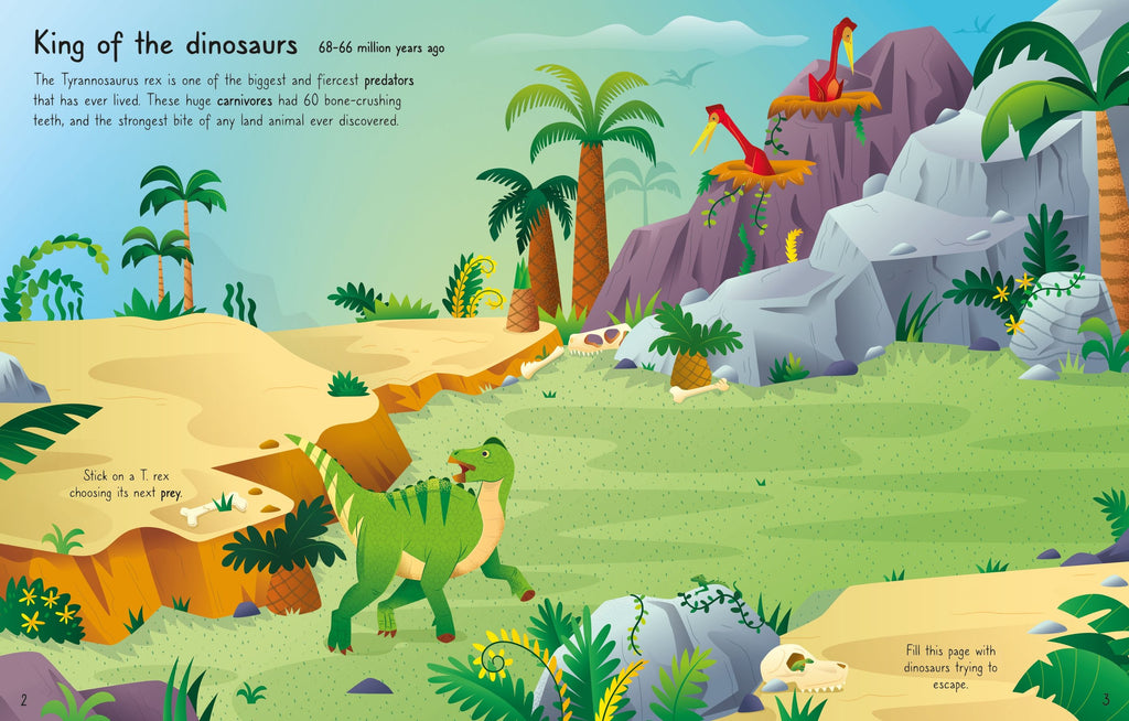 Usborne – First Sticker Book T. Rex – Carte cu stickere pentru copii 3+ ani – carte pentru copii Usborne, detalii conținut cu abțibilduri