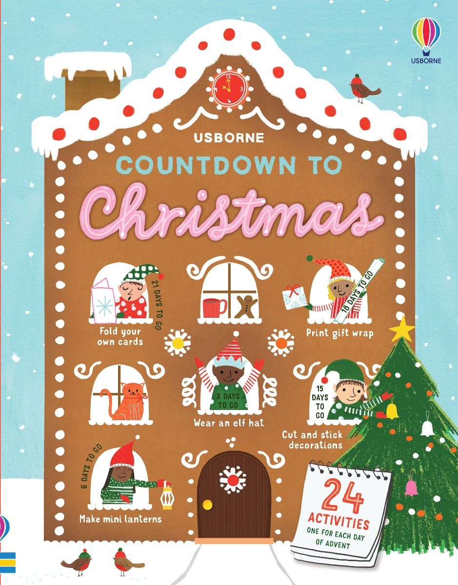 Coperta cărții „Countdown to Christmas” – carte cu activități Usborne pentru copii 6+ ani