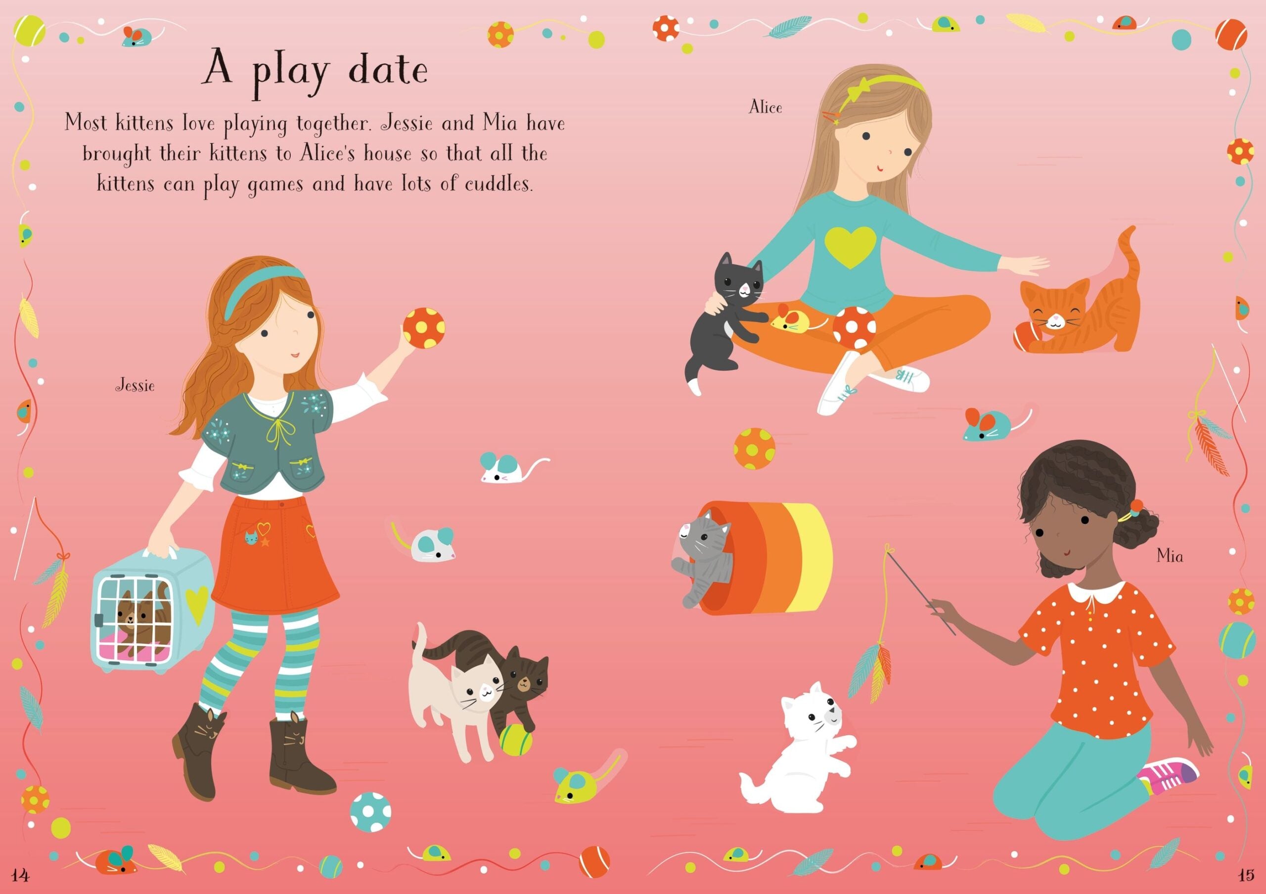 Usborne – Little Sticker Dolly Dressing Kittens – Carte cu stickere pentru copii 4+ ani – carte pentru copii Usborne, pagini interior ilustrate