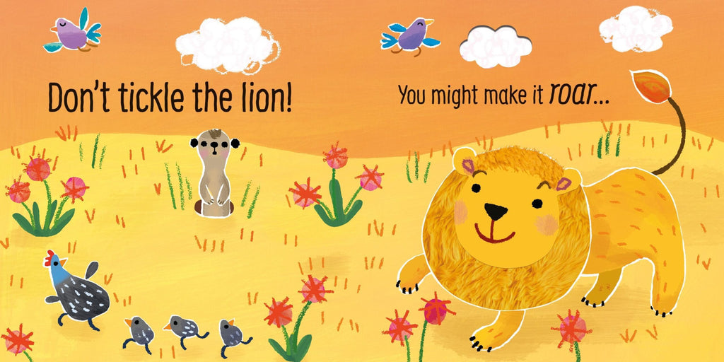 Usborne – Don't Tickle the Lion! – Carte cu sunete pentru copii 6+ luni – carte pentru copii Usborne, pagini interior ilustrate