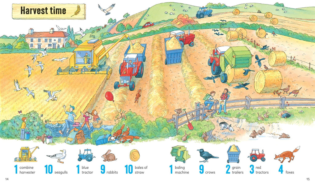 Usborne – 1001 Things to Spot on the Farm – Carte de activități pentru copii 5+ ani – carte pentru copii Usborne, pagini interior ilustrate