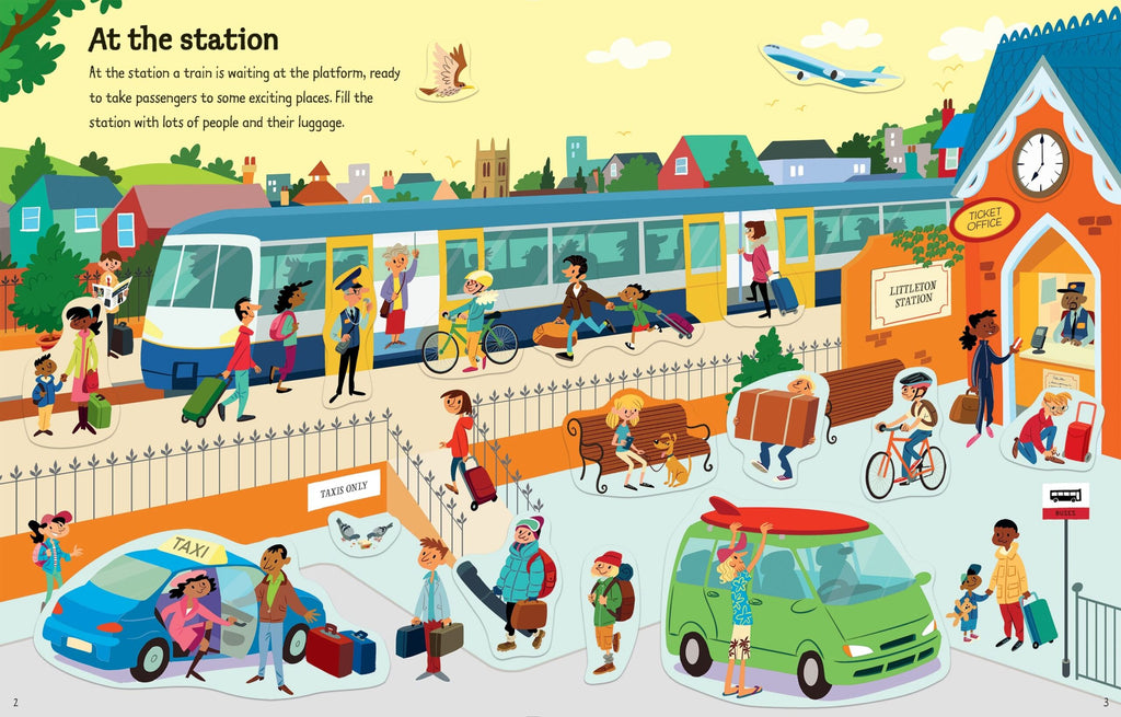 Usborne – First Sticker Book Travel – Carte cu stickere pentru copii 3+ ani – carte pentru copii Usborne, detalii conținut cu abțibilduri