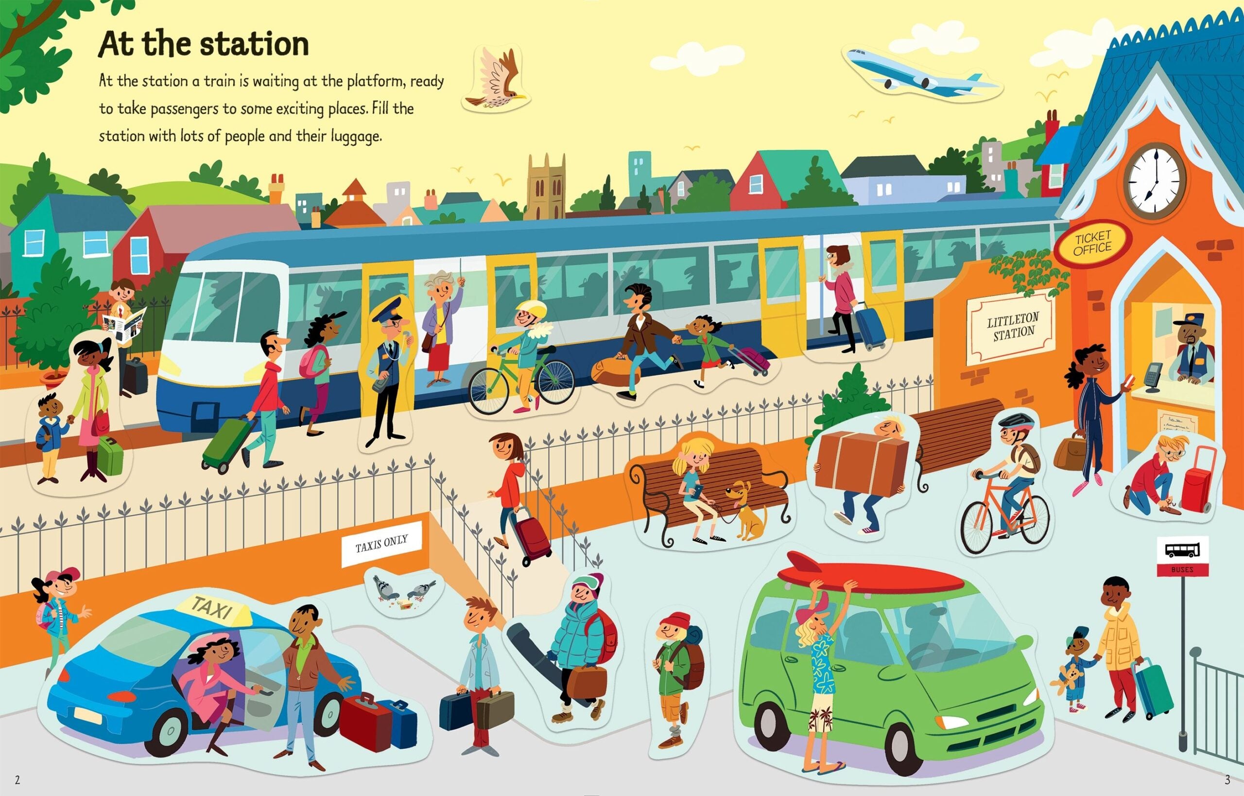 Usborne – First Sticker Book Travel – Carte cu stickere pentru copii 3+ ani – carte pentru copii Usborne, detalii conținut cu abțibilduri