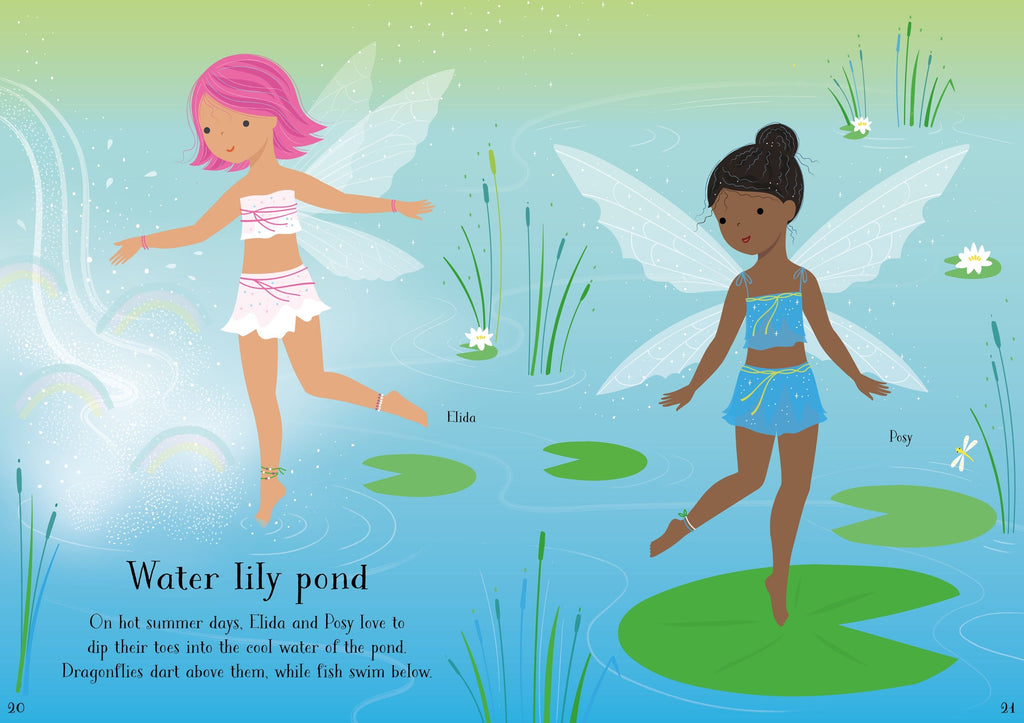 Usborne – Little Sticker Dolly Dressing Summertime Fairies – Carte cu stickere pentru copii 4+ ani – carte pentru copii Usborne, detalii conținut cu abțibilduri