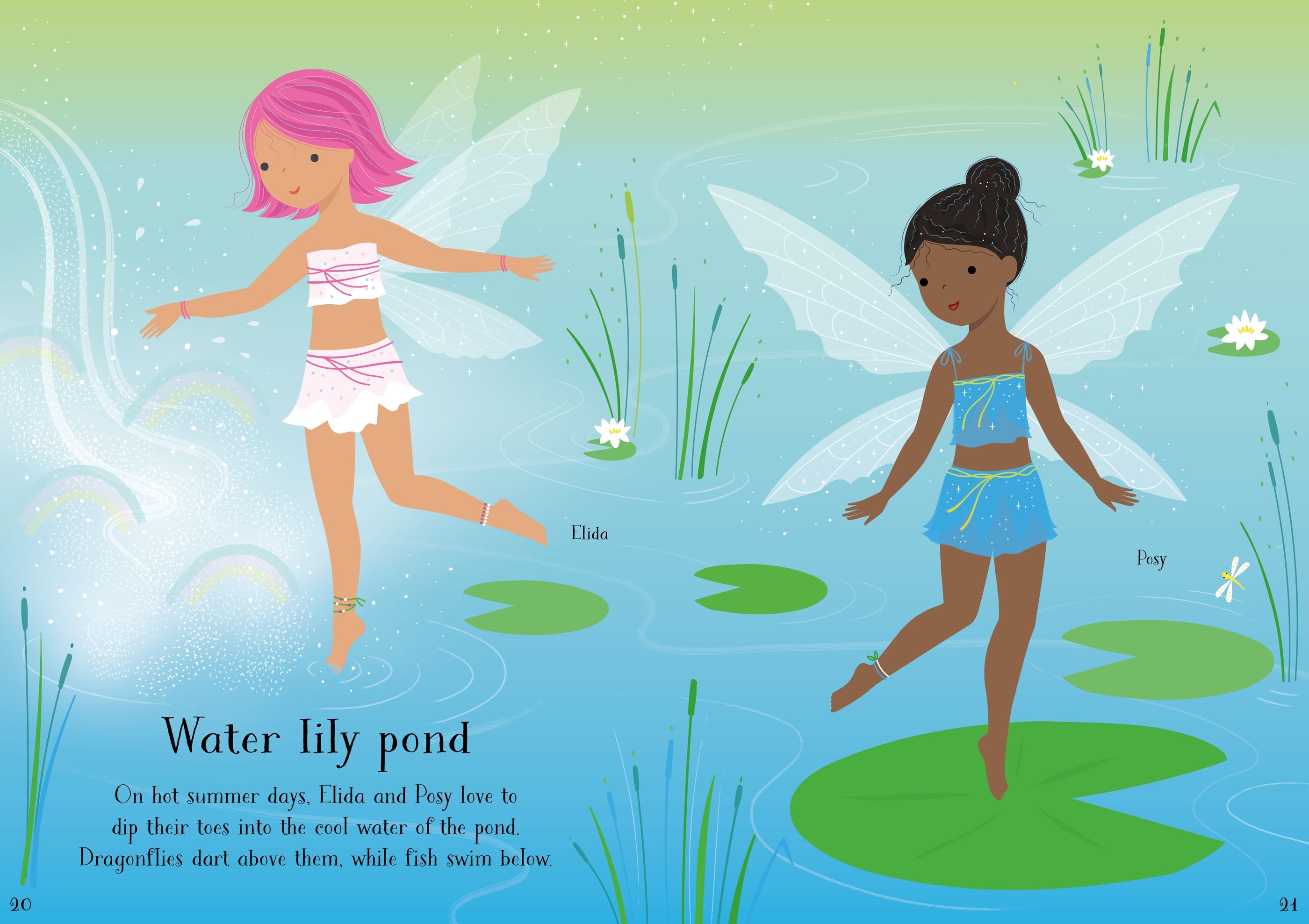 Usborne – Little Sticker Dolly Dressing Summertime Fairies – Carte cu stickere pentru copii 4+ ani – carte pentru copii Usborne, detalii conținut cu abțibilduri