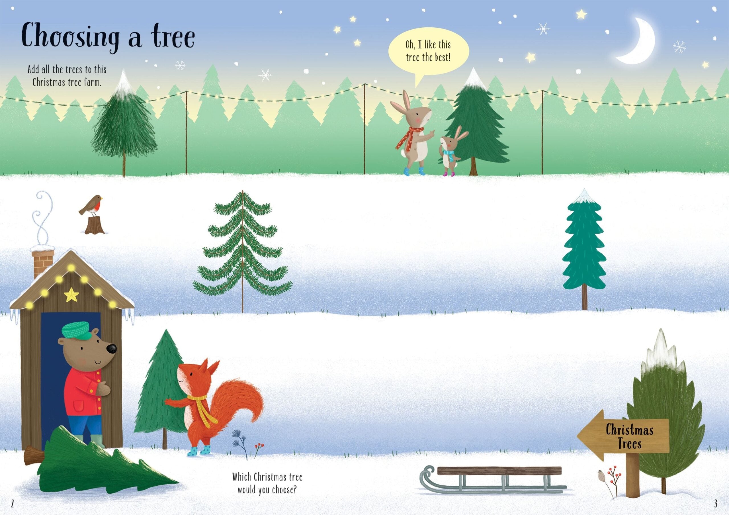 Usborne – Sparkly Christmas Trees – Carte cu stickere pentru copii 3+ ani – carte pentru copii Usborne, pagini interior ilustrate