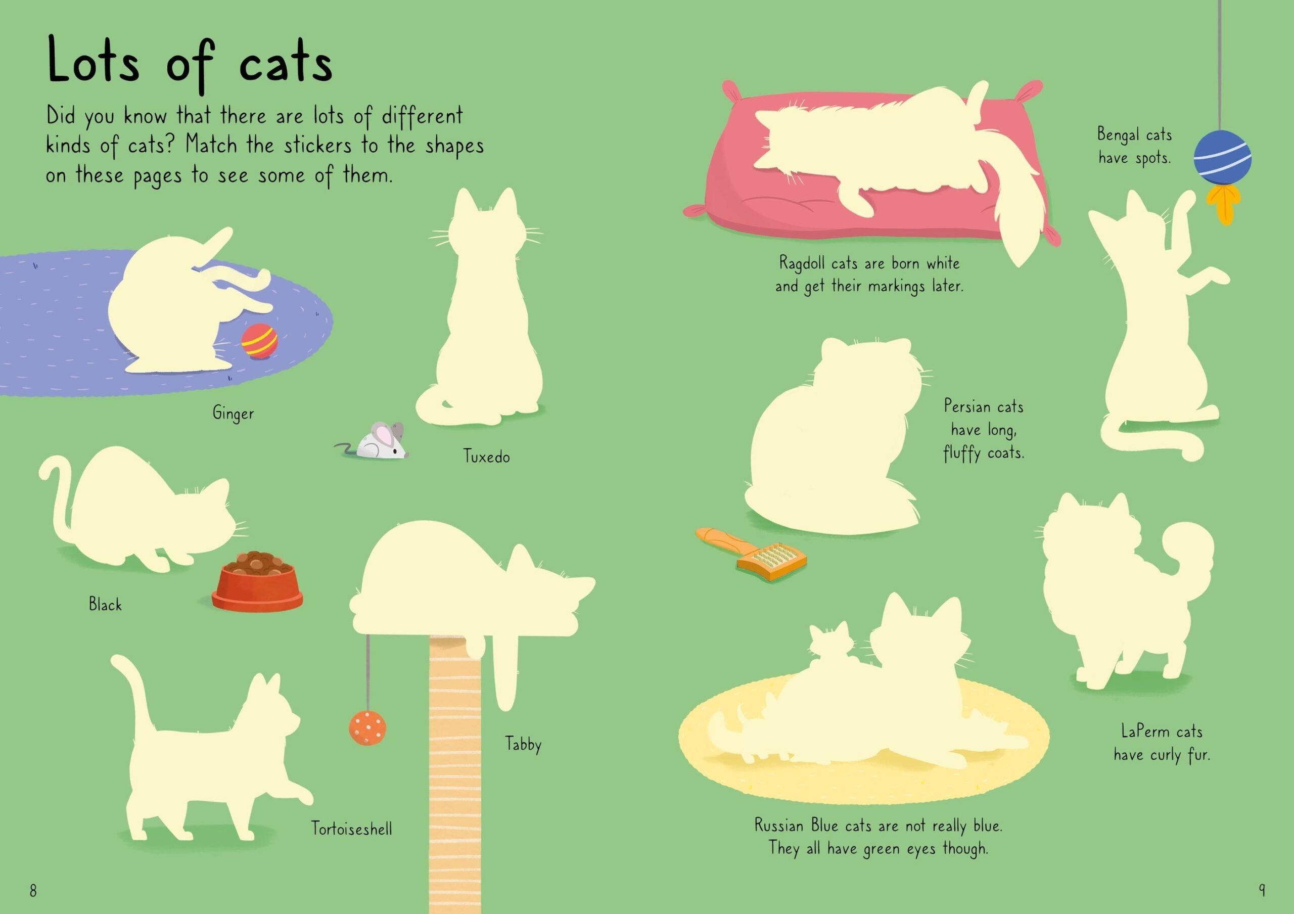 Usborne – Little First Stickers Cats and Kittens – Carte cu stickere pentru copii 3+ ani – carte pentru copii Usborne, detalii conținut cu abțibilduri