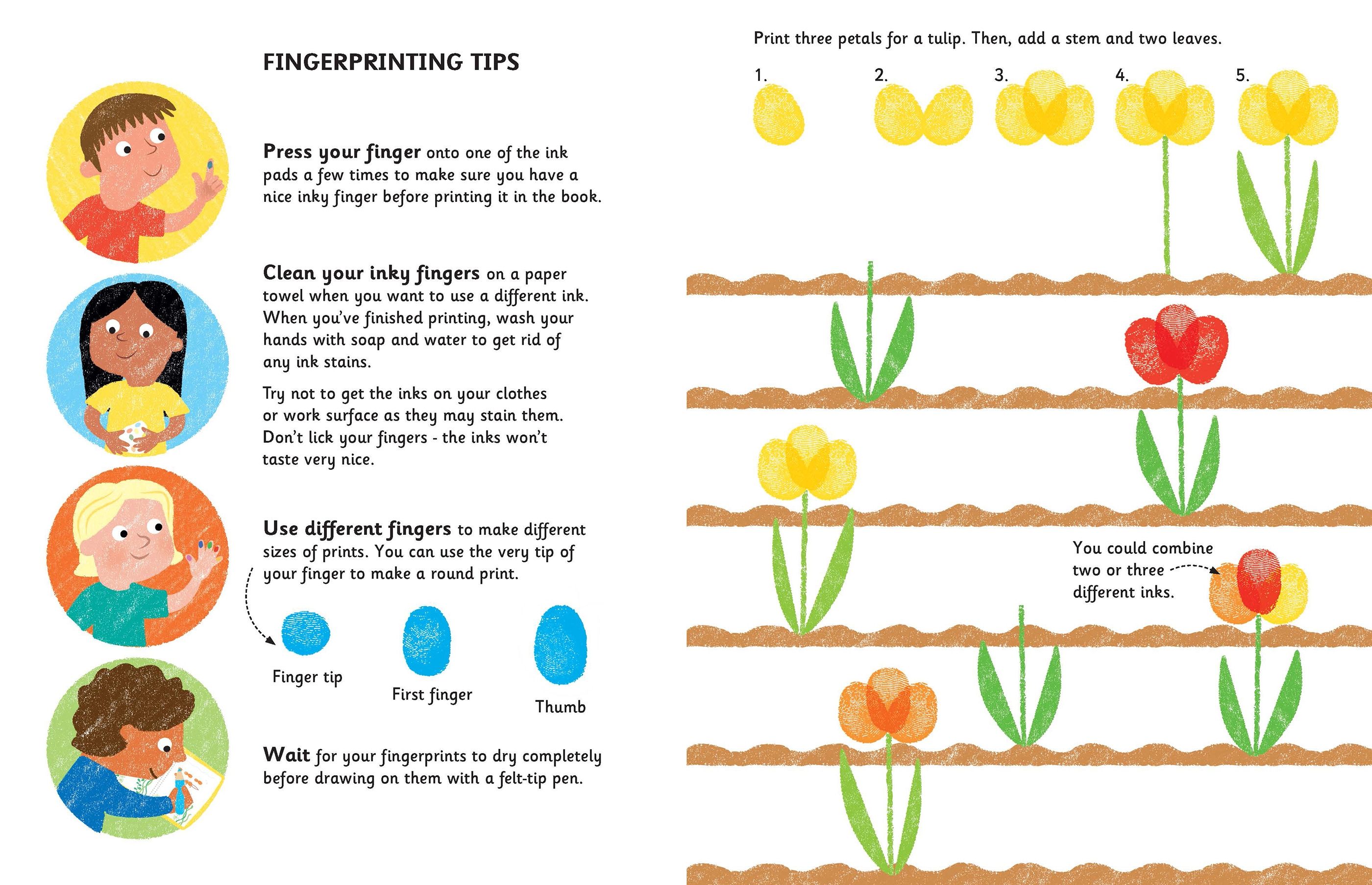 Usborne – Fingerprint Activities Garden – Carte pentru copii 6+ ani – carte pentru copii Usborne, pagini interior ilustrate