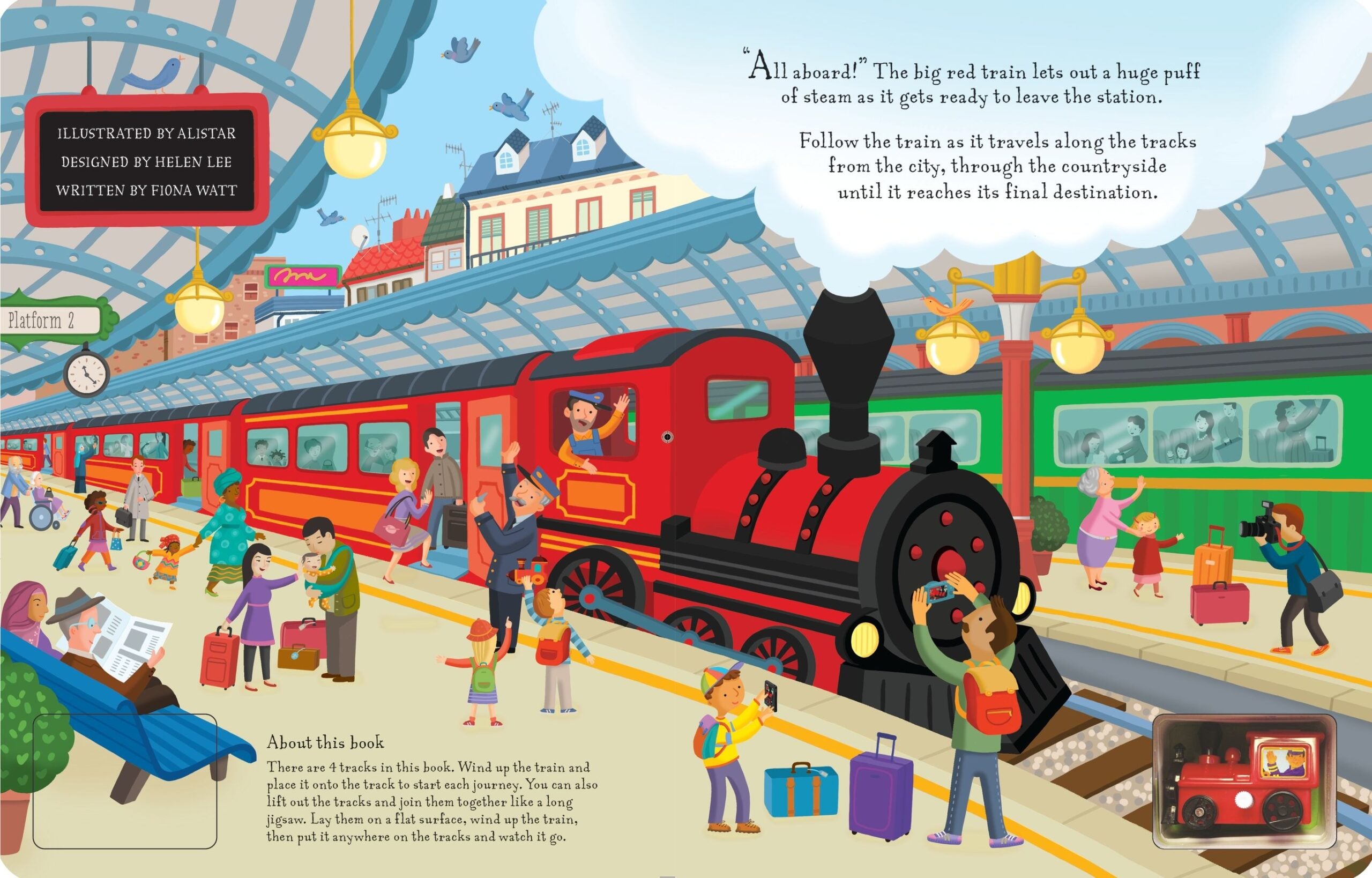 Usborne – Wind-up Train – Carte pentru copii 3+ ani – carte pentru copii Usborne, pagini interior ilustrate