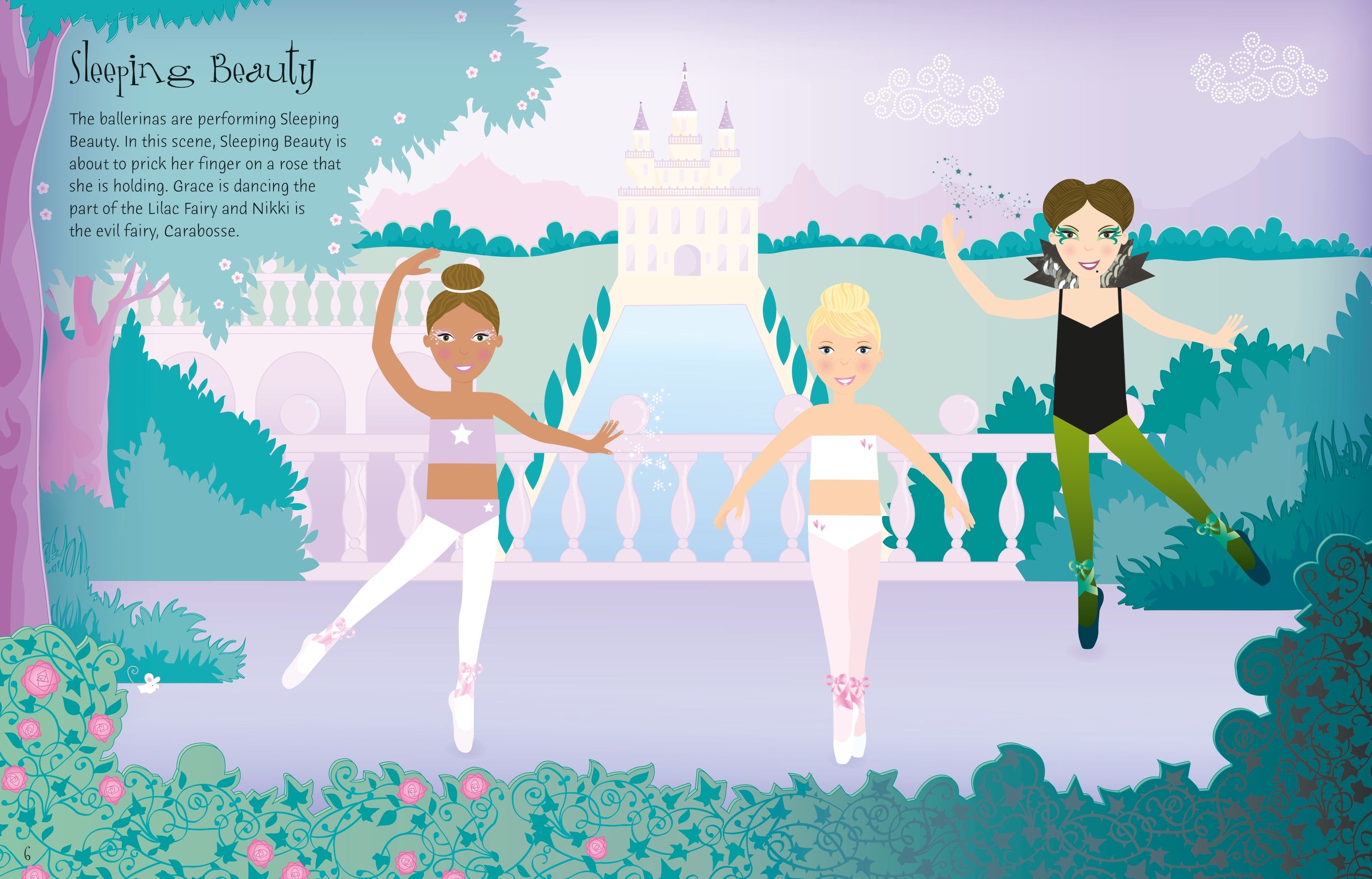Usborne – Sticker Dolly Dressing Ballerinas – Carte cu stickere pentru copii 5+ ani – carte pentru copii Usborne, pagini interior ilustrate