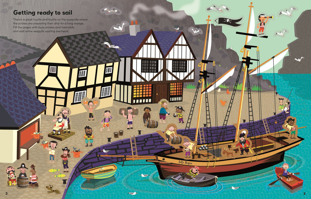Usborne – Pirate Sticker Book – Carte cu stickere pentru copii 5+ ani – carte pentru copii Usborne, detalii conținut cu abțibilduri