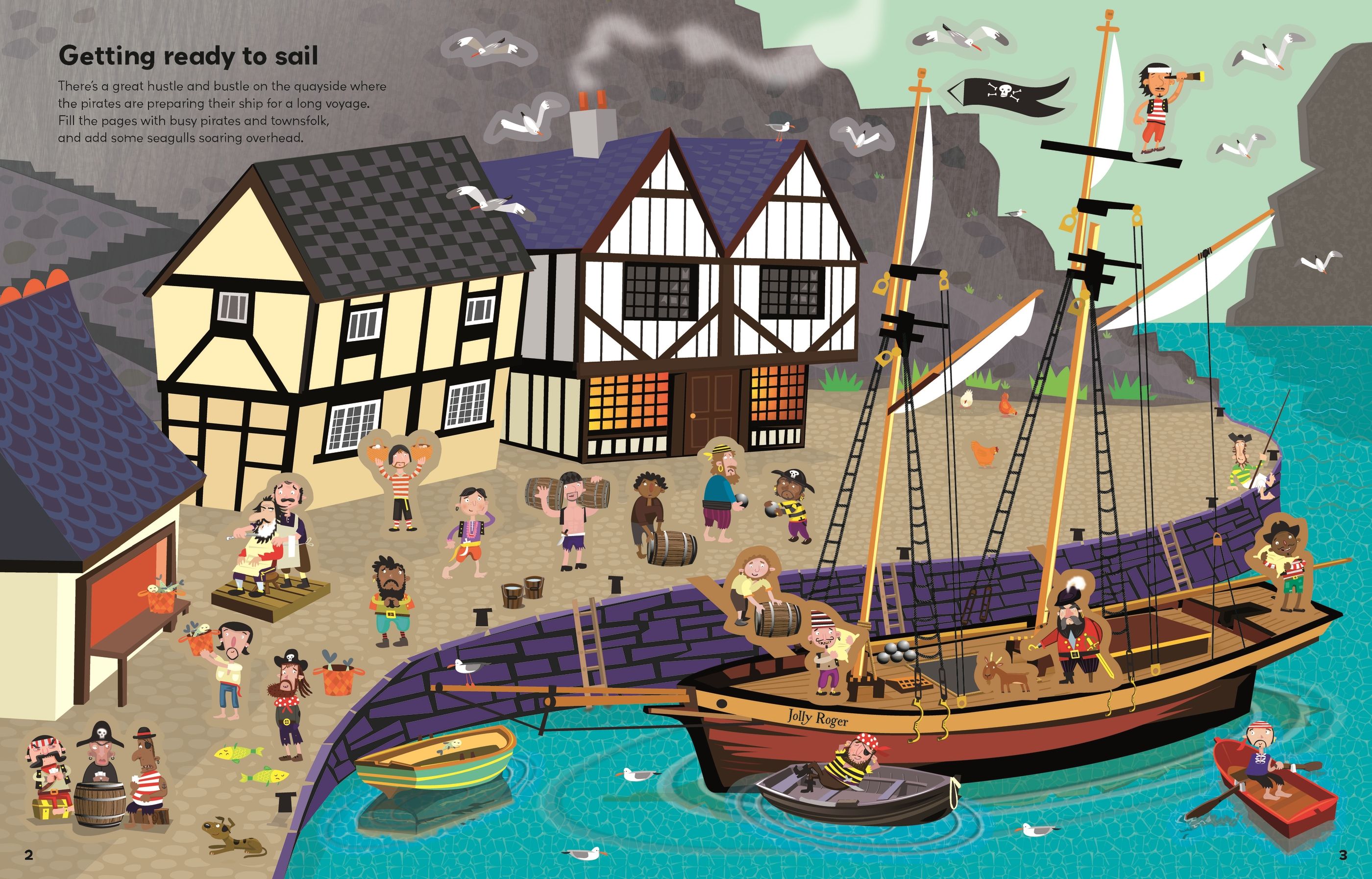 Usborne – Pirate Sticker Book – Carte cu stickere pentru copii 5+ ani – carte pentru copii Usborne, detalii conținut cu abțibilduri