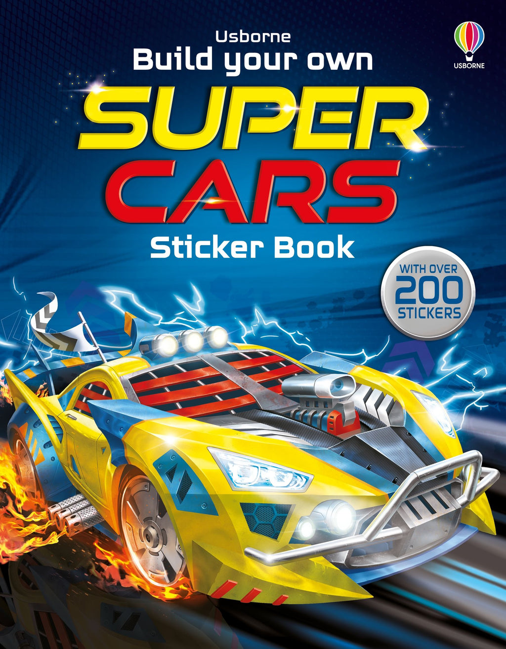 Usborne – Build Your Own Supercars Sticker Book – Carte cu stickere pentru copii 5+ ani – carte pentru copii Usborne, copertă