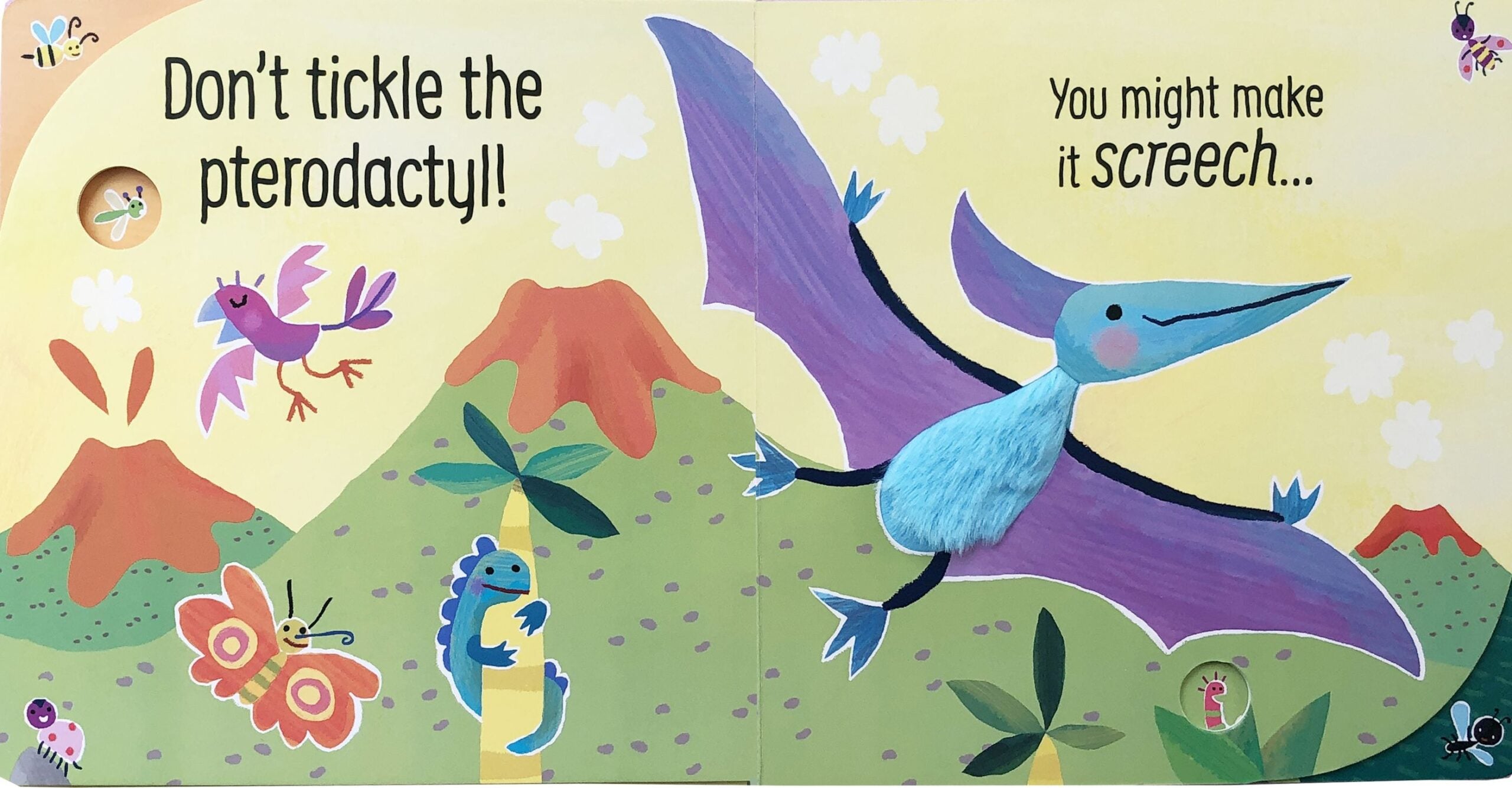 Usborne – Don't Tickle the Dinosaur! – Carte cu sunete pentru copii 6+ luni – carte pentru copii Usborne, detalii conținut cu sunete
