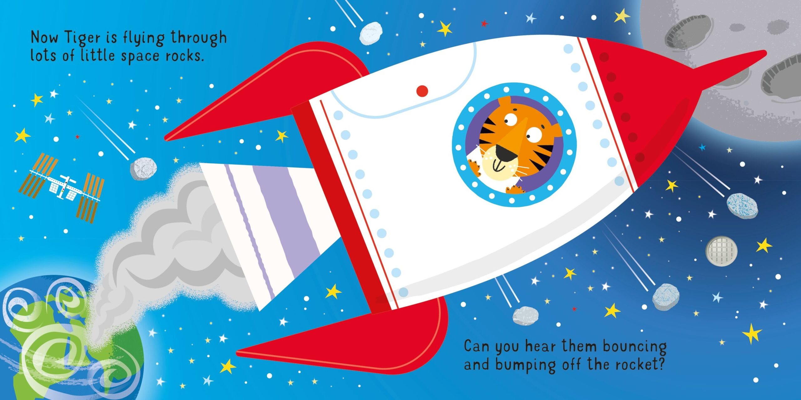 Usborne – Let's go on a Rocket! – Carte cu sunete pentru copii 12+ luni – carte pentru copii Usborne, detalii conținut cu sunete