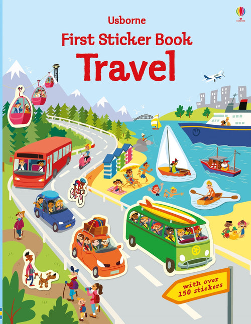 Coperta cărții „First Sticker Book Travel” – carte cu stickere Usborne pentru copii 3+ ani