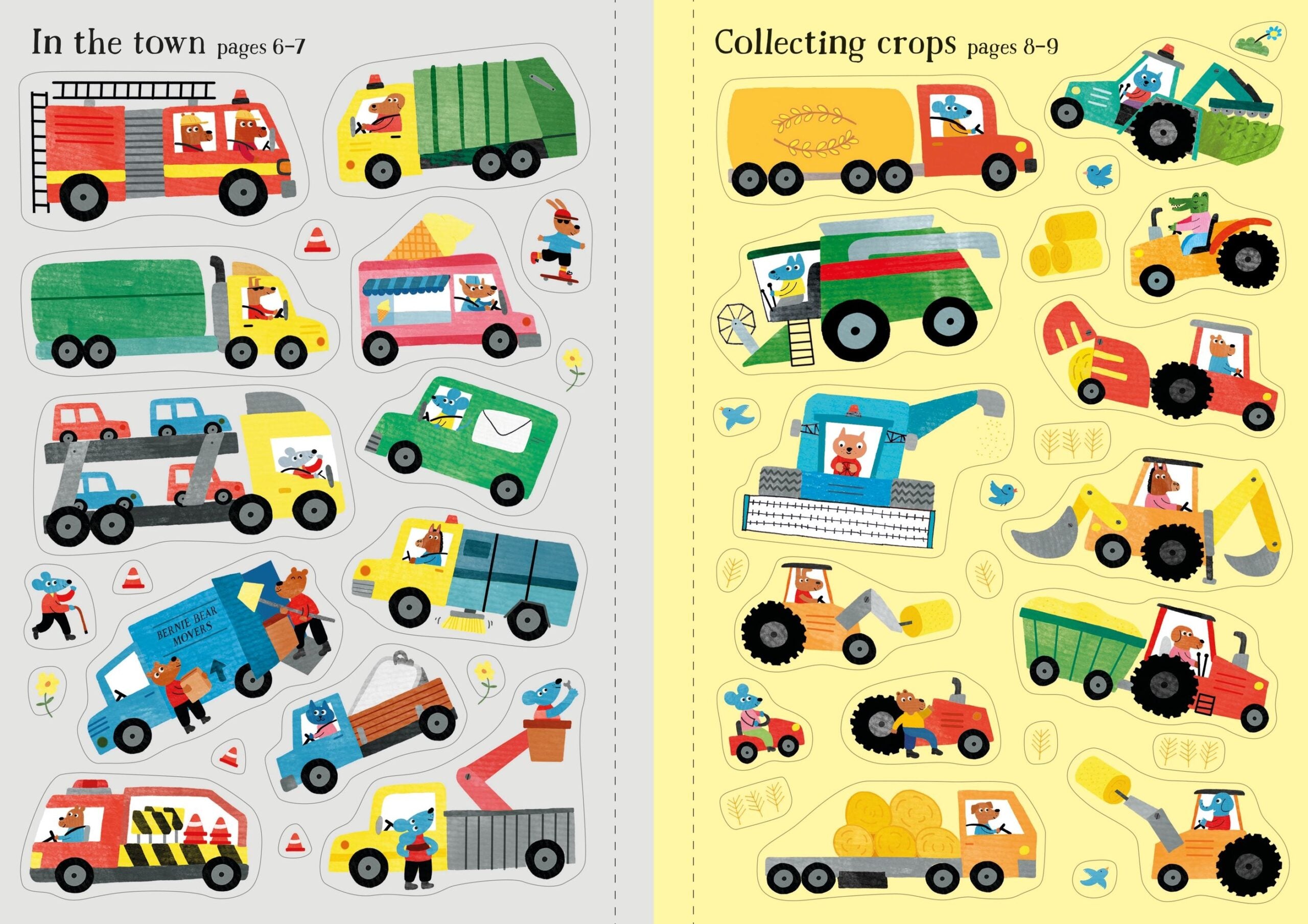 Usborne – Little First Stickers Tractors and Trucks – Carte cu stickere pentru copii 3+ ani – carte pentru copii Usborne, preview pagini