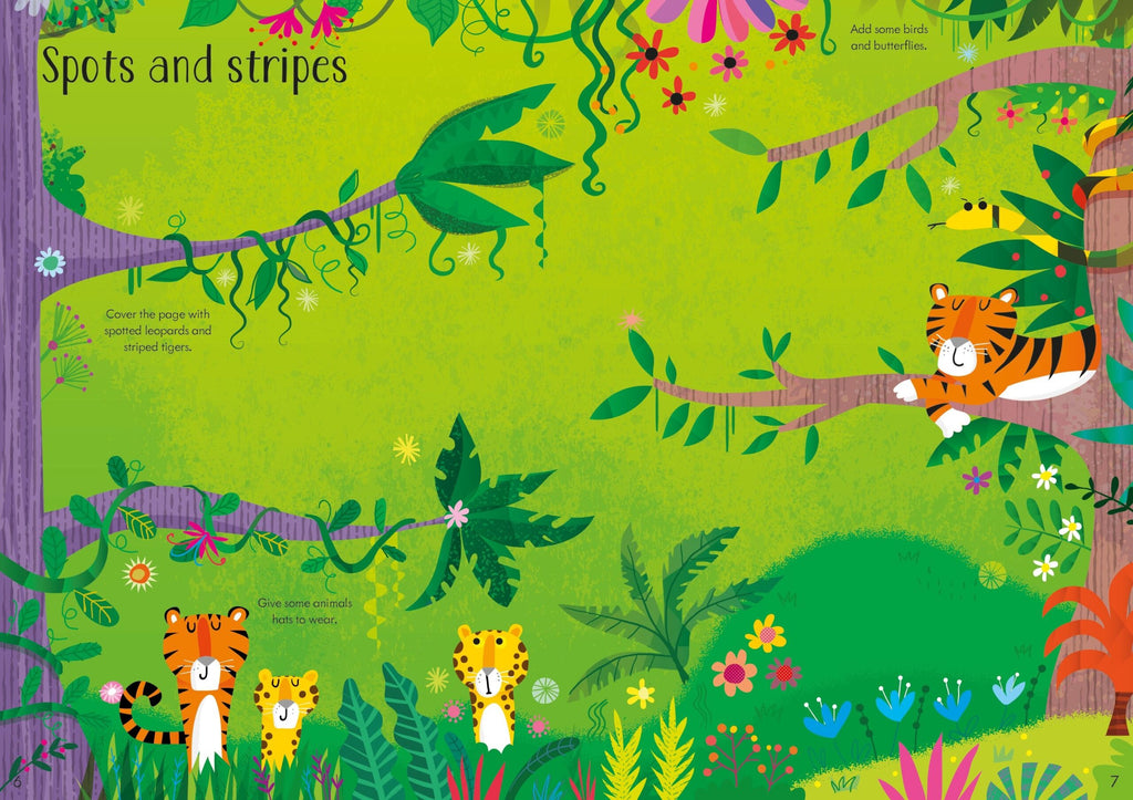 Usborne – Little First Stickers Jungle – Carte cu stickere pentru copii 3+ ani – carte pentru copii Usborne, detalii conținut cu abțibilduri