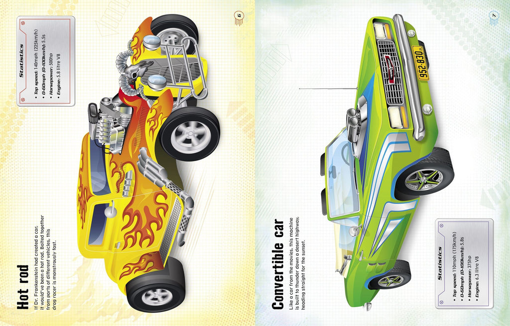 Usborne – Build your own Cars Sticker book – Carte cu stickere pentru copii 4+ ani – carte pentru copii Usborne, pagini interior ilustrate
