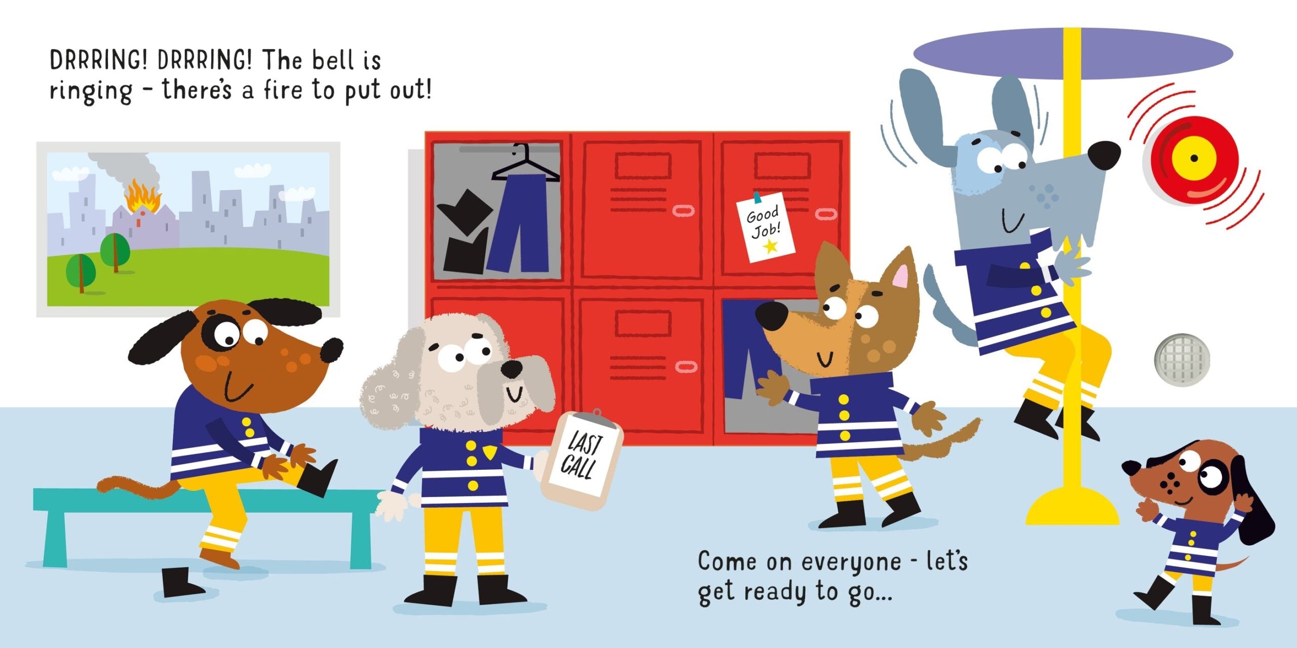 Usborne – Let's go on a Fire Engine – Carte pentru copii 12+ luni – carte pentru copii Usborne, pagini interior ilustrate