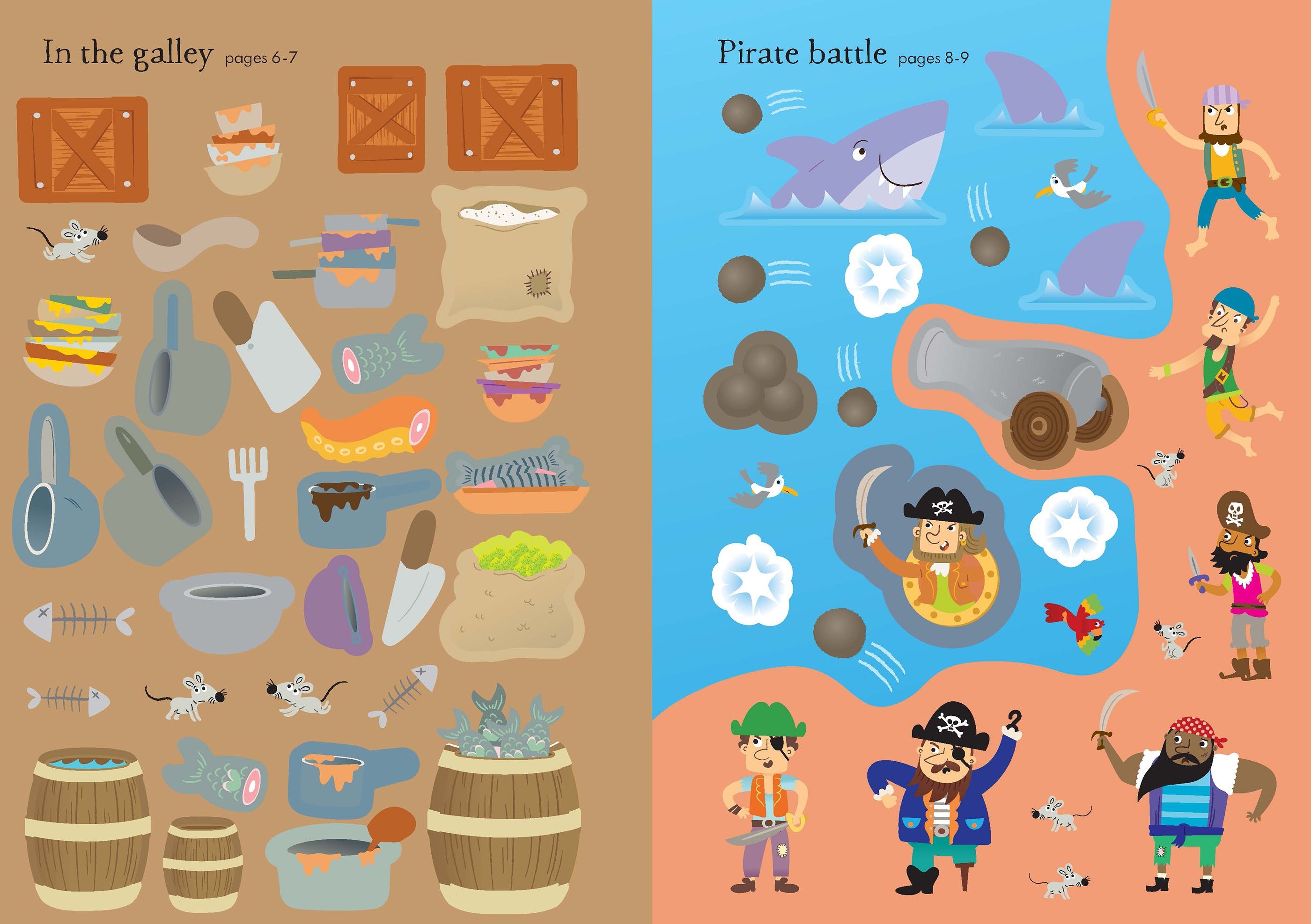 Usborne – Little First Stickers Pirates – Carte cu stickere pentru copii 3+ ani – carte pentru copii Usborne, pagini interior ilustrate