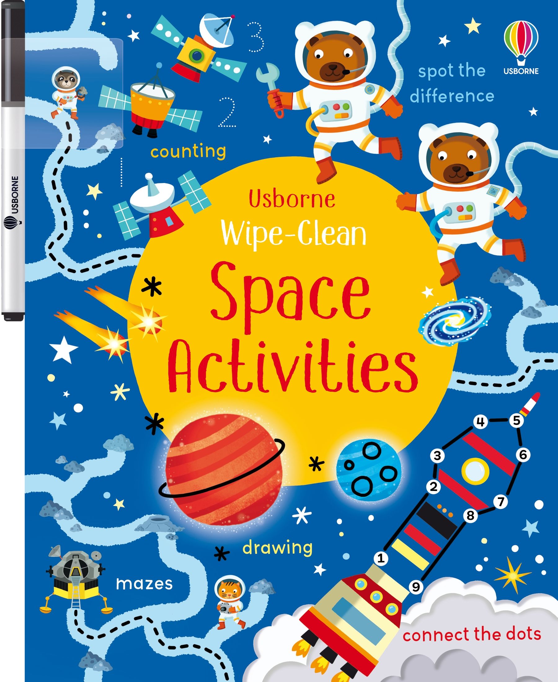 Usborne – Wipe-Clean Space Activities – Carte de activități (refolosibilă) pentru copii 3+ ani – carte pentru copii Usborne, copertă