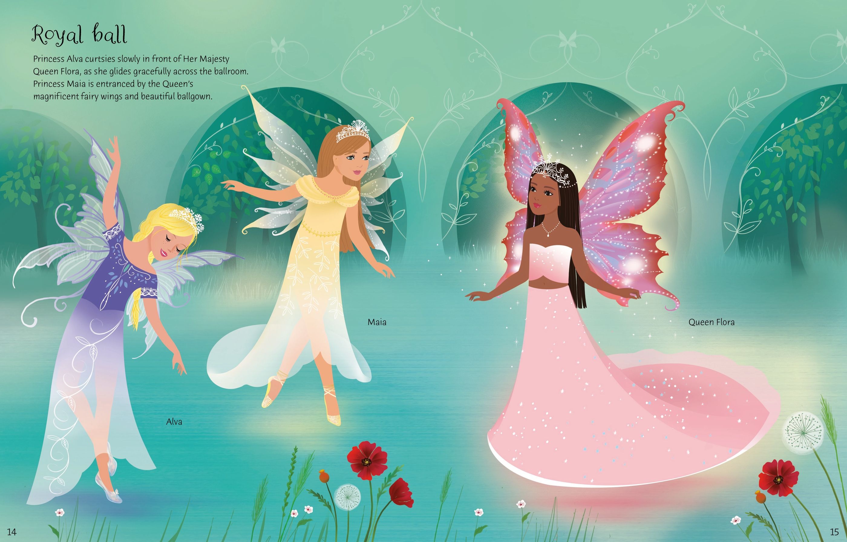 Usborne – Sticker Dolly Dressing Fairy Princesses – Carte cu stickere pentru copii 5+ ani – carte pentru copii Usborne, preview pagini