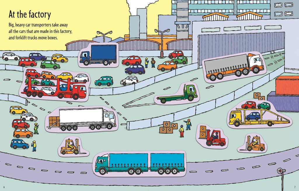 Usborne – First Sticker Book Trucks – Carte cu stickere pentru copii 3+ ani – carte pentru copii Usborne, detalii conținut cu abțibilduri