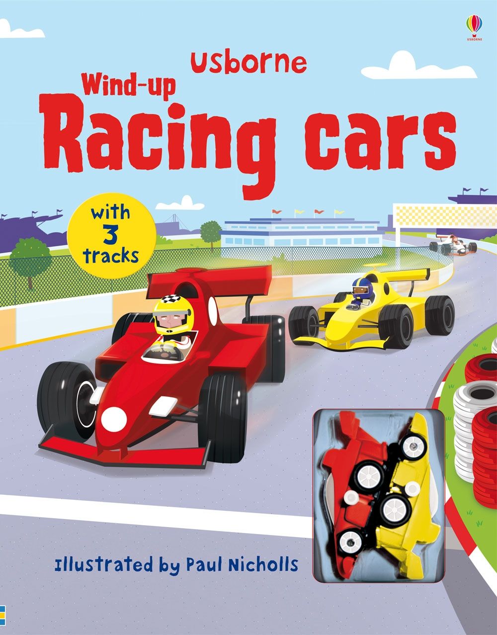Coperta cărții „Wind-up Racing Cars” – carte cu jucărie Usborne pentru copii 3+ ani