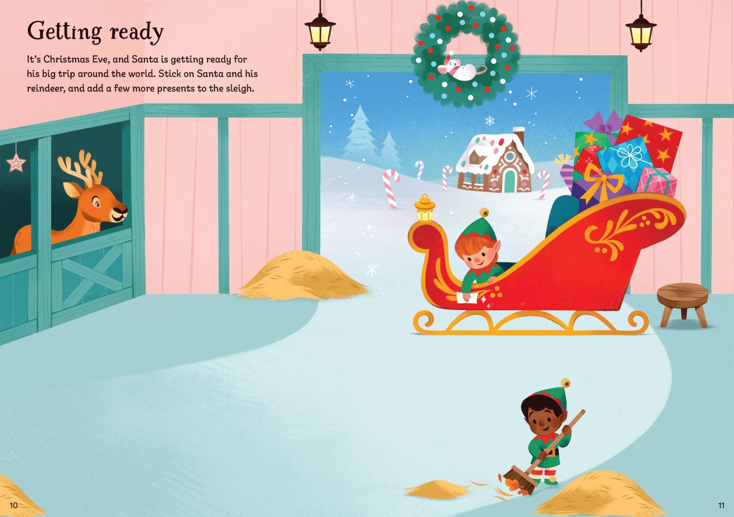 Usborne – Sparkly Santa Sticker Book – Carte cu stickere pentru copii 3+ ani – carte pentru copii Usborne, pagini interior ilustrate