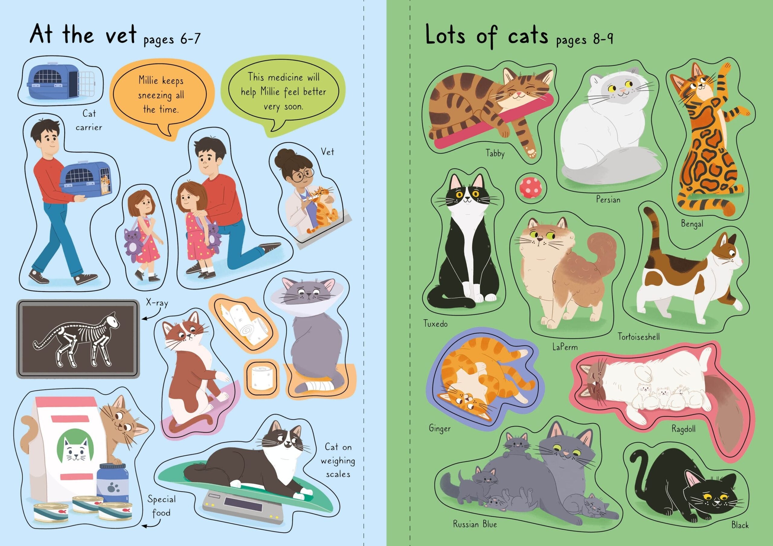 Usborne – Little First Stickers Cats and Kittens – Carte cu stickere pentru copii 3+ ani – carte pentru copii Usborne, preview pagini