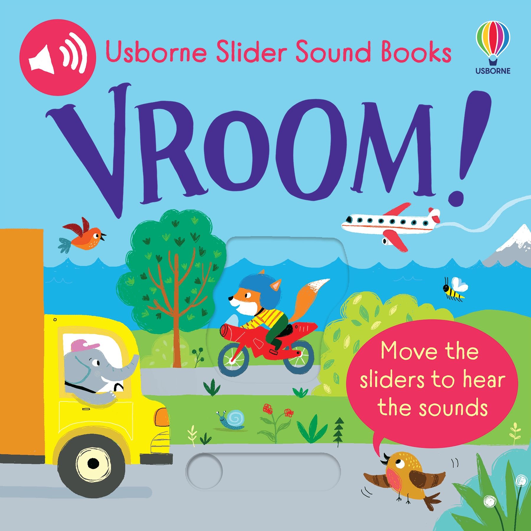 Usborne – Slider Sound Books: Vroom! – Carte cu sunete pentru copii 6+ luni – carte pentru copii Usborne, copertă