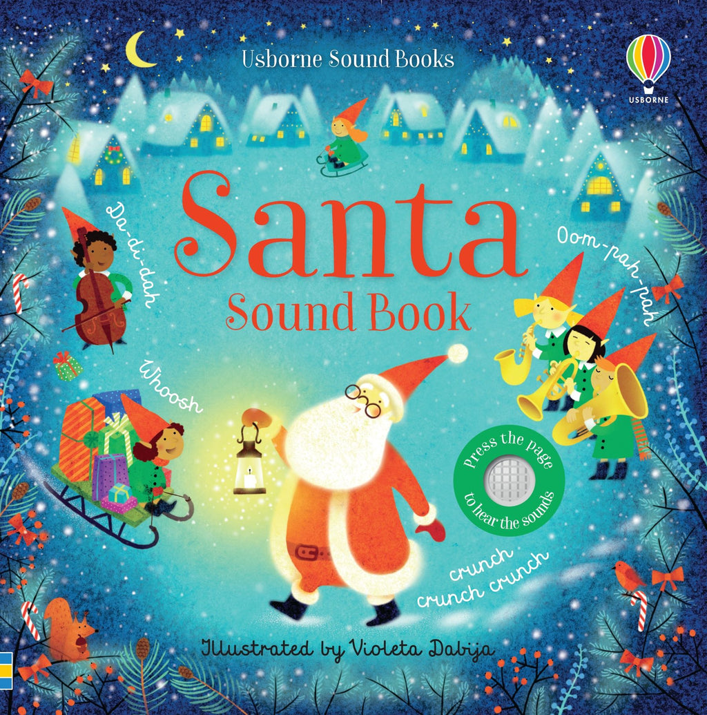 Coperta cărții „Santa Sound Book” – carte cu sunete Usborne pentru copii 3+ ani
