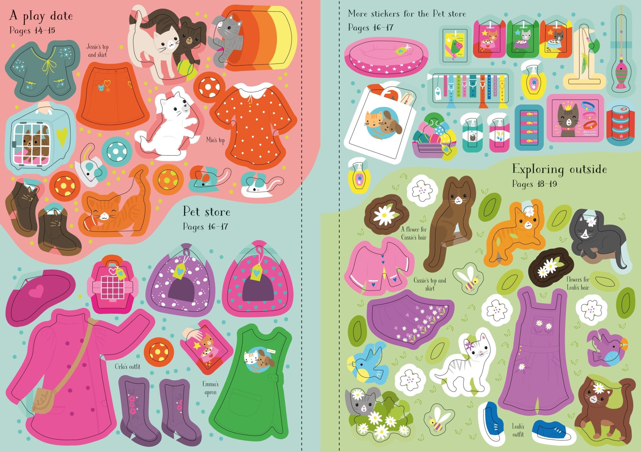 Usborne – Little Sticker Dolly Dressing Kittens – Carte cu stickere pentru copii 4+ ani – carte pentru copii Usborne, preview pagini