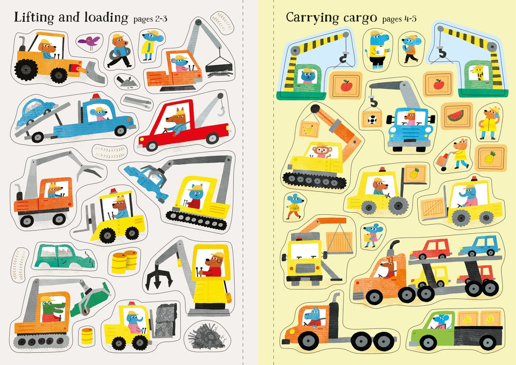 Usborne – Little First Stickers Diggers and Cranes – Carte cu stickere pentru copii 3+ ani – carte pentru copii Usborne, preview pagini