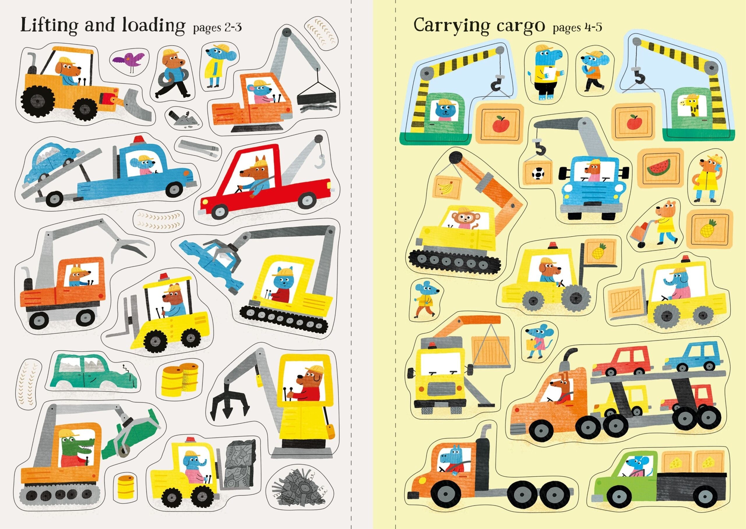 Usborne – Little First Stickers Diggers and Cranes – Carte cu stickere pentru copii 3+ ani – carte pentru copii Usborne, preview pagini
